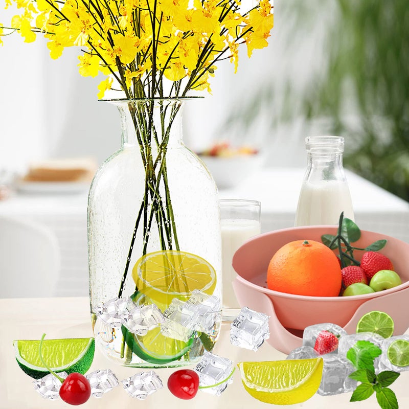Yuronam 40 Pcs Fake Crushed Ice and Square Ice Rocks 10 Pcs Artificial Fruit Lemon Slices  4 Pcs Simulation Lemon Blocks and 10 Pcs Lifelike Cherries for Home Kitchen Decoration Photography Prop - Image 4